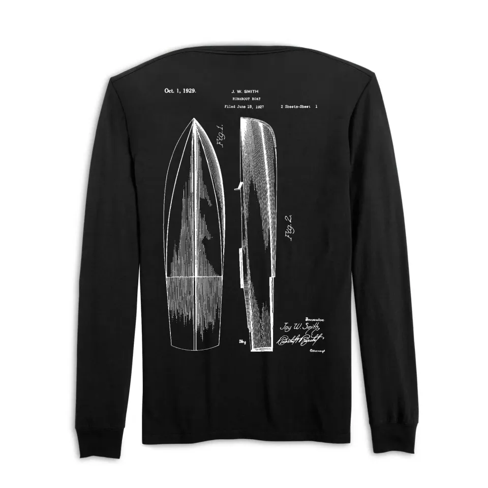 Chris Craft Blueprint langærmet t-shirt sort bomuld