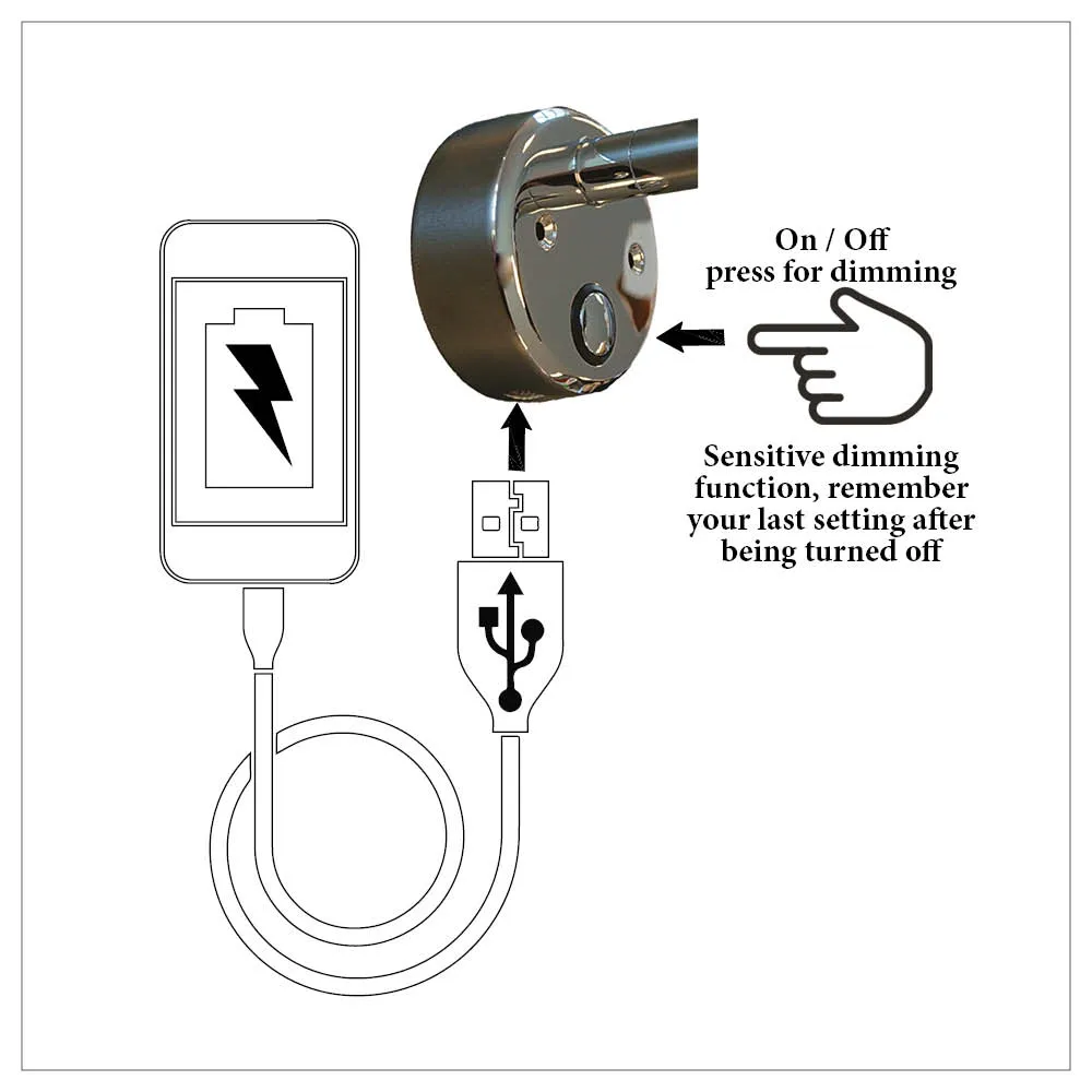 Casolux Martha Flexarm væglampe glas USB touch dæmpbar
