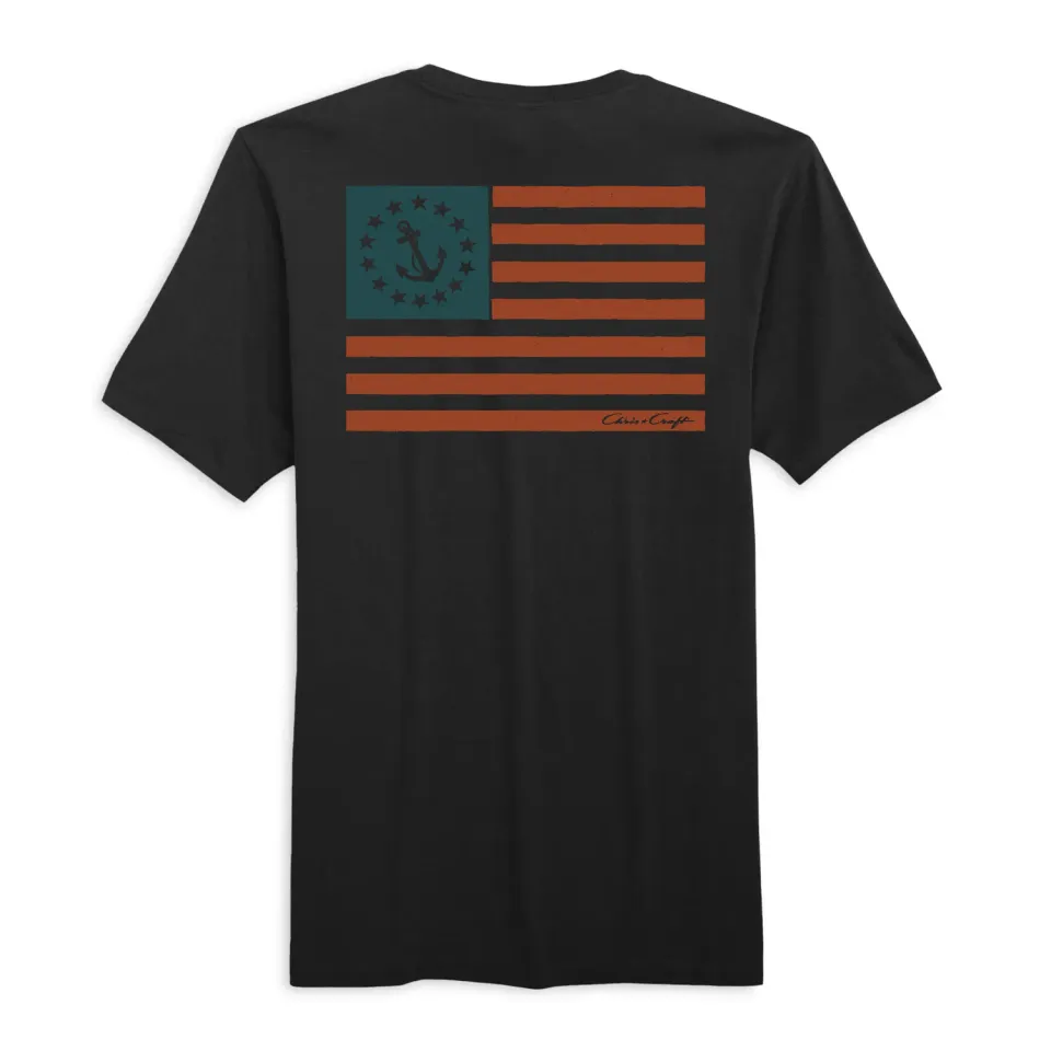 Chris Craft Old Glory herre T-shirt sort bomuld med anker